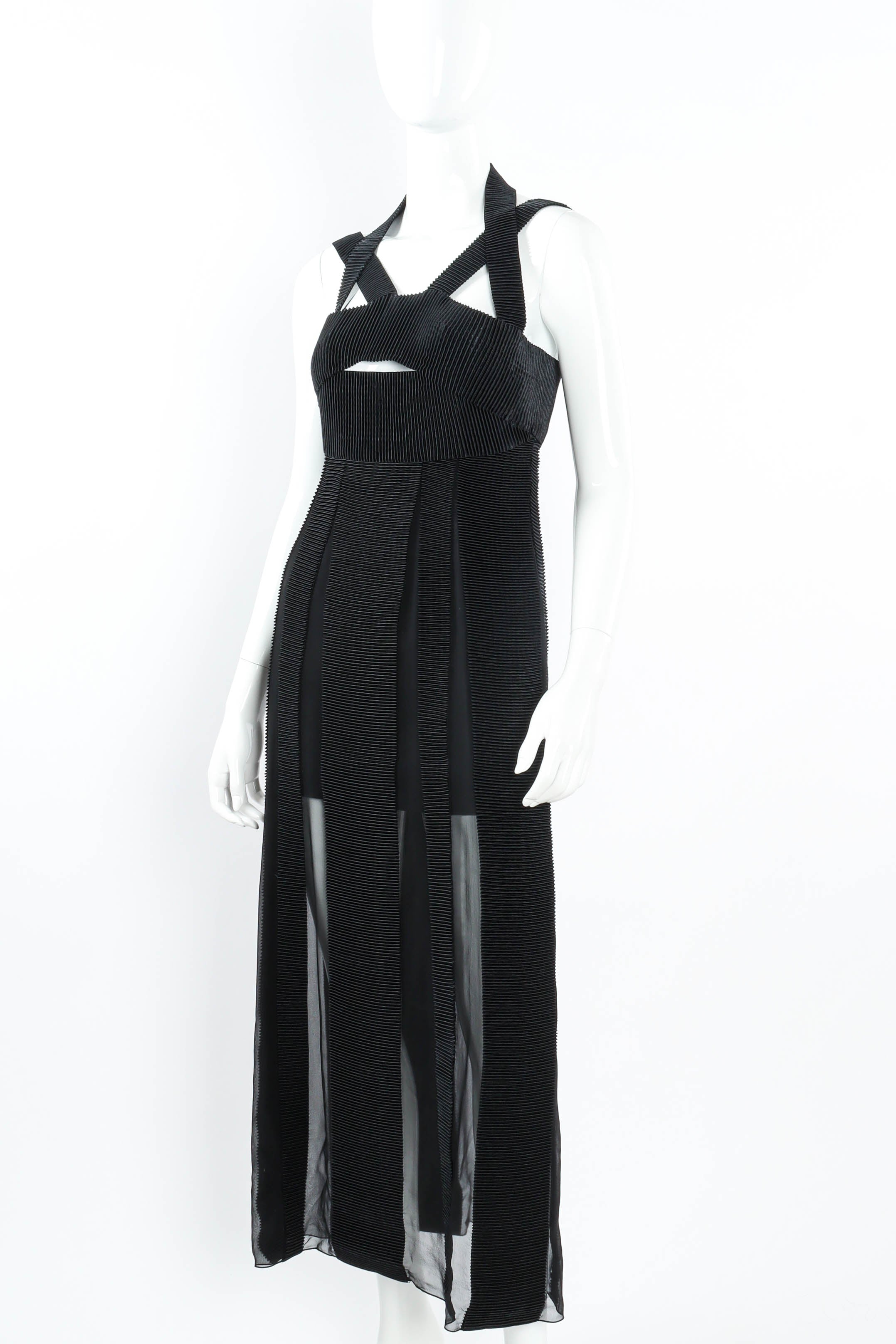 Vintage Karl Lagerfeld Mesh Stripes Pleat Dress mannequin angle @ Recess LA