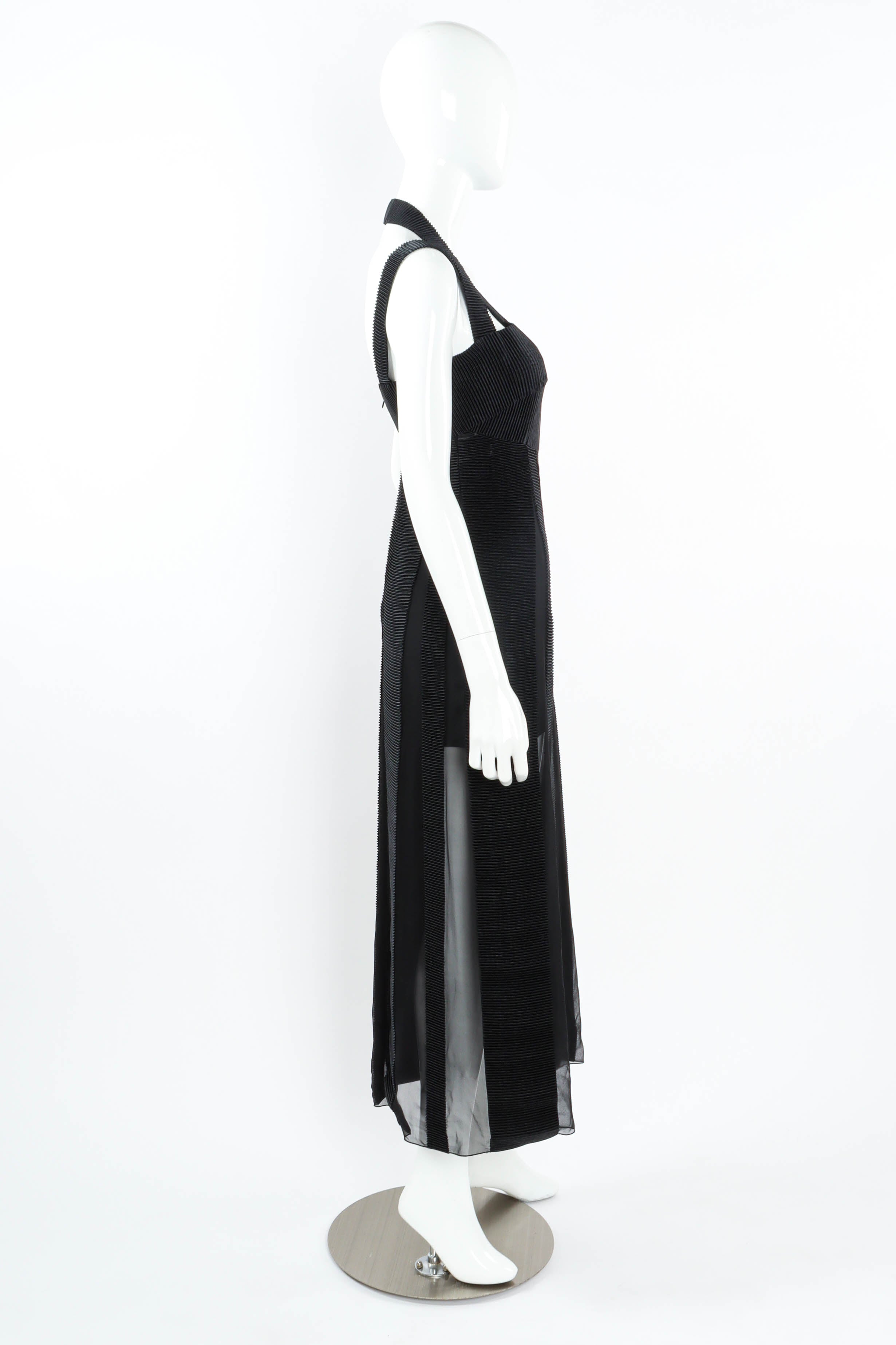 Vintage Karl Lagerfeld Mesh Stripes Pleat Dress mannequin side @ Recess LA