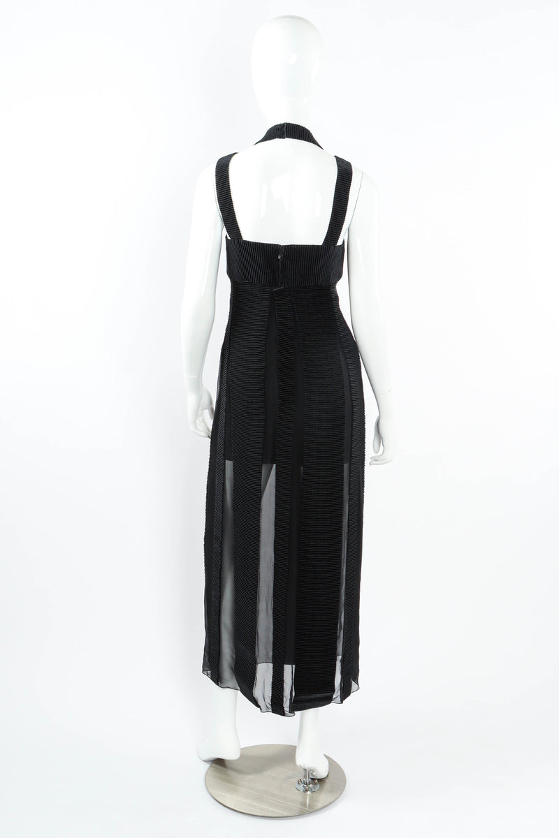 Vintage Karl Lagerfeld Mesh Stripes Pleat Dress mannequin back  @ Recess LA
