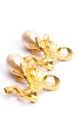 Vintage Karl Lagerfeld Flowy Ribbon Pearl Drop Earrings back close up @ Recess LA