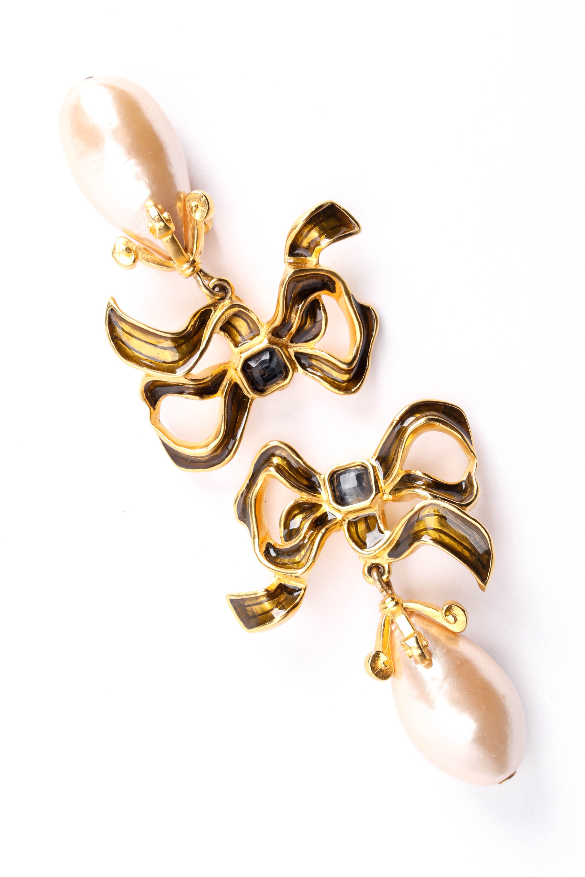 Vintage Karl Lagerfeld Flowy Ribbon Pearl Drop Earrings @ Recess LA