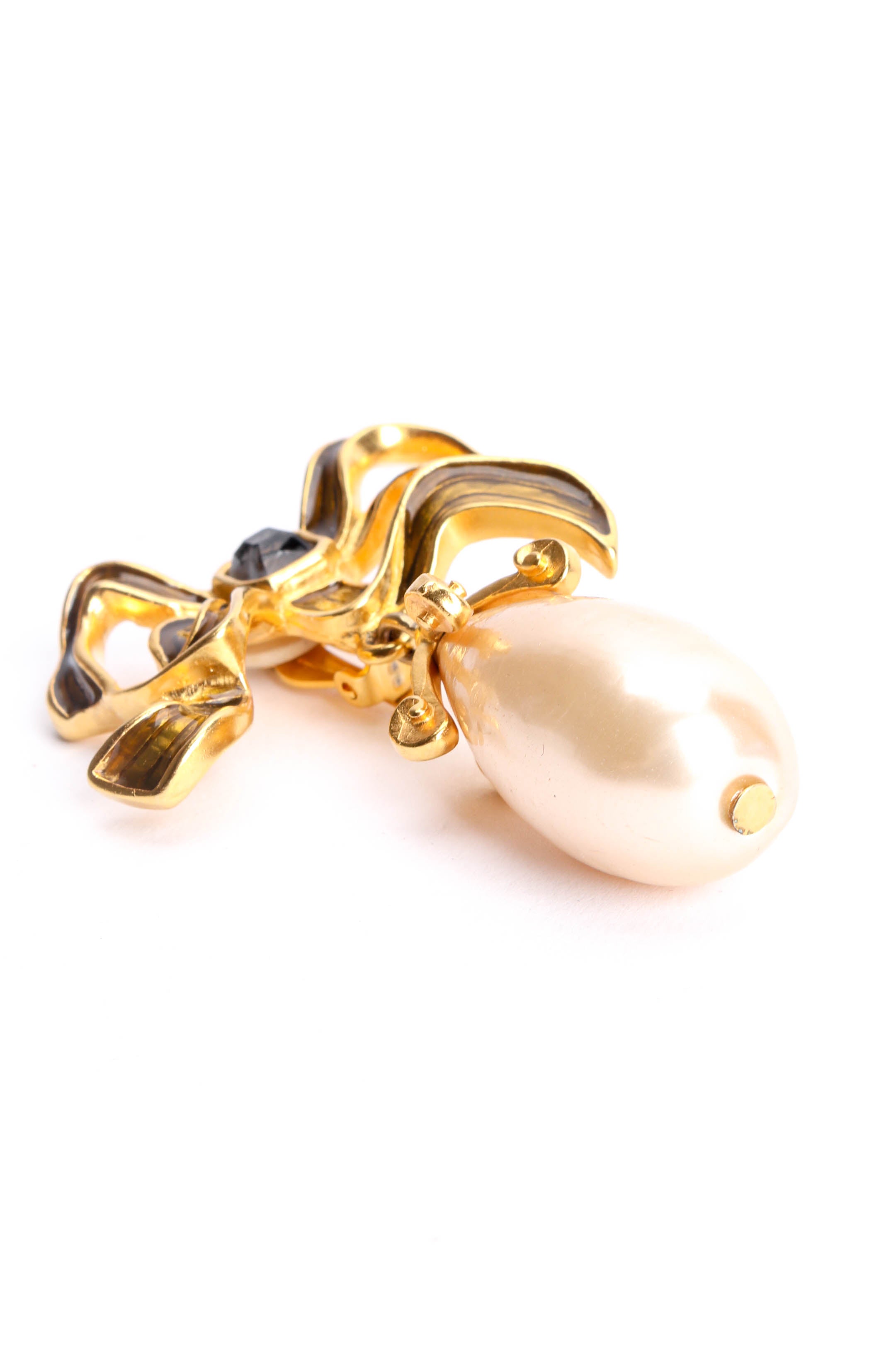 Vintage Karl Lagerfeld Flowy Ribbon Pearl Drop Earrings pearl end @ Recess LA