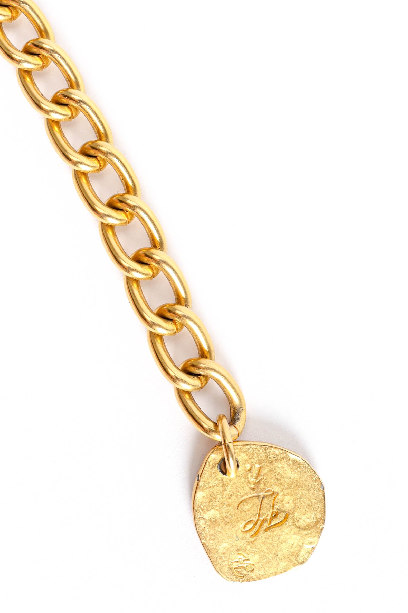 Vintage Karl Lagerfeld Triple Chain Choker Necklace engraved signature charm @ Recess LA