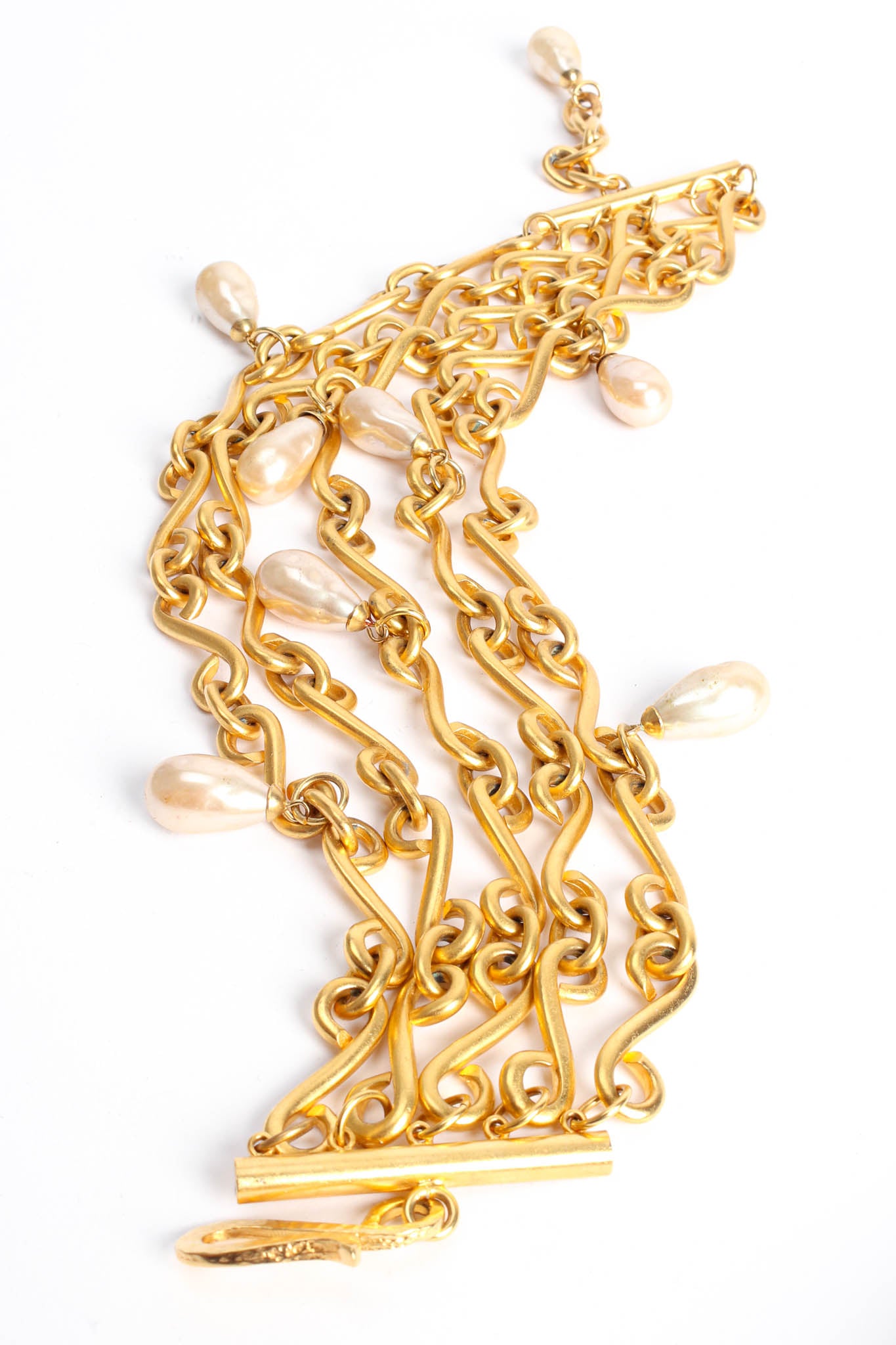 Chanel Vintage Gold Metal Chain Long Necklace with Baroque Pearls