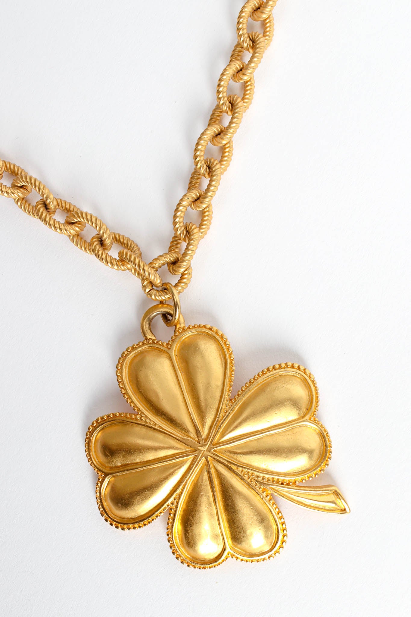 Vintage Karl Lagerfeld Lucky Clover Leaf Necklace clover close @ Recess Los Angeles