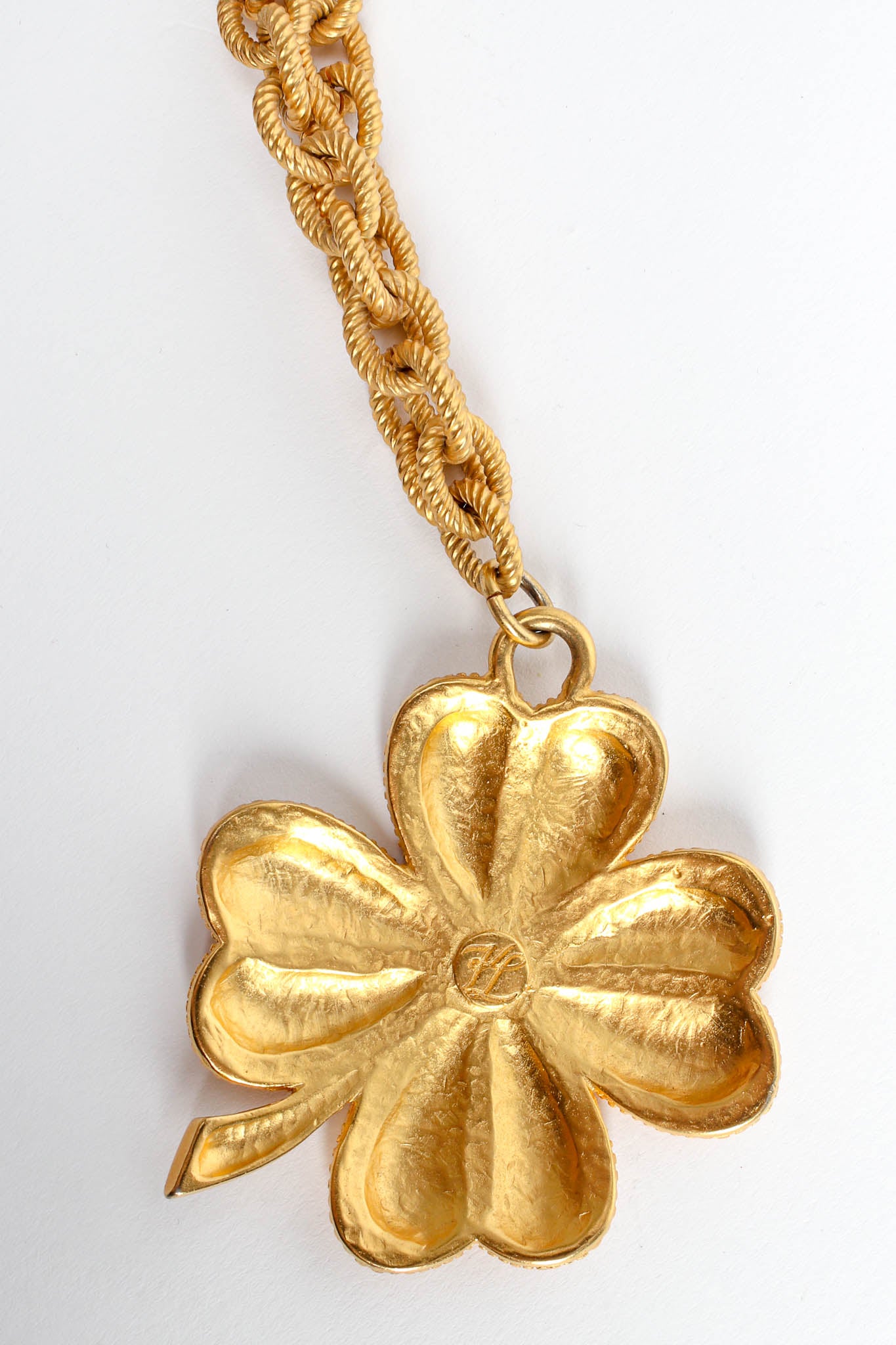 Vintage Karl Lagerfeld Lucky Clover Leaf Necklace clover reversed @ Recess Los Angeles
