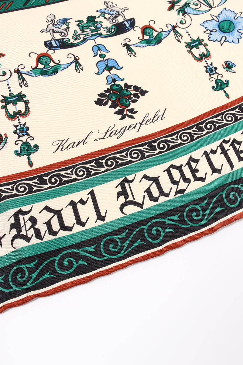 Vintage Karl Lagerfeld Calligraphic Illumination Art silk Scarf signature at Recess Los Angeles