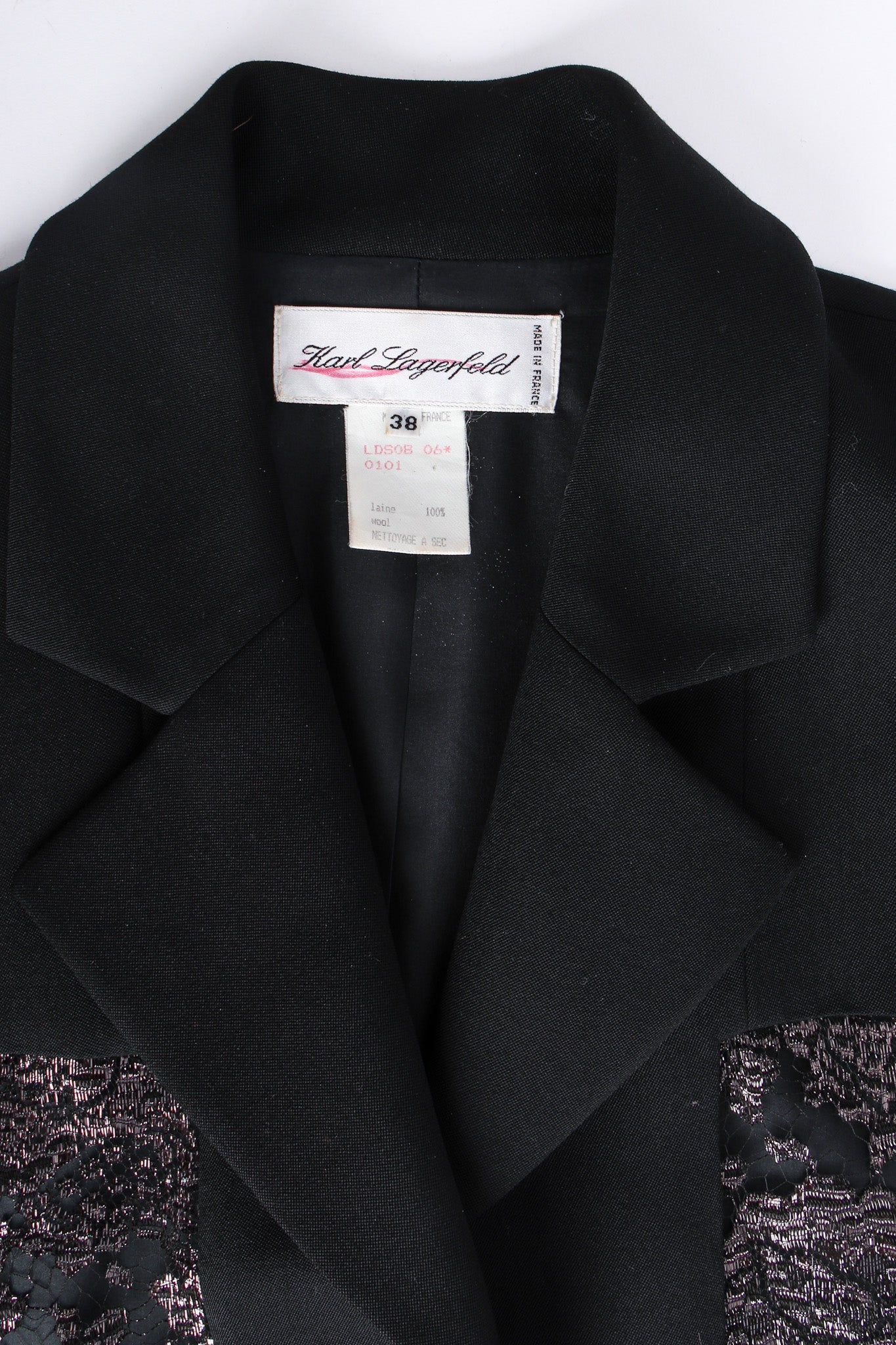 Vintage Karl Lagerfeld Metallic Lace Panel Wool Blazer tags @ Recess LA