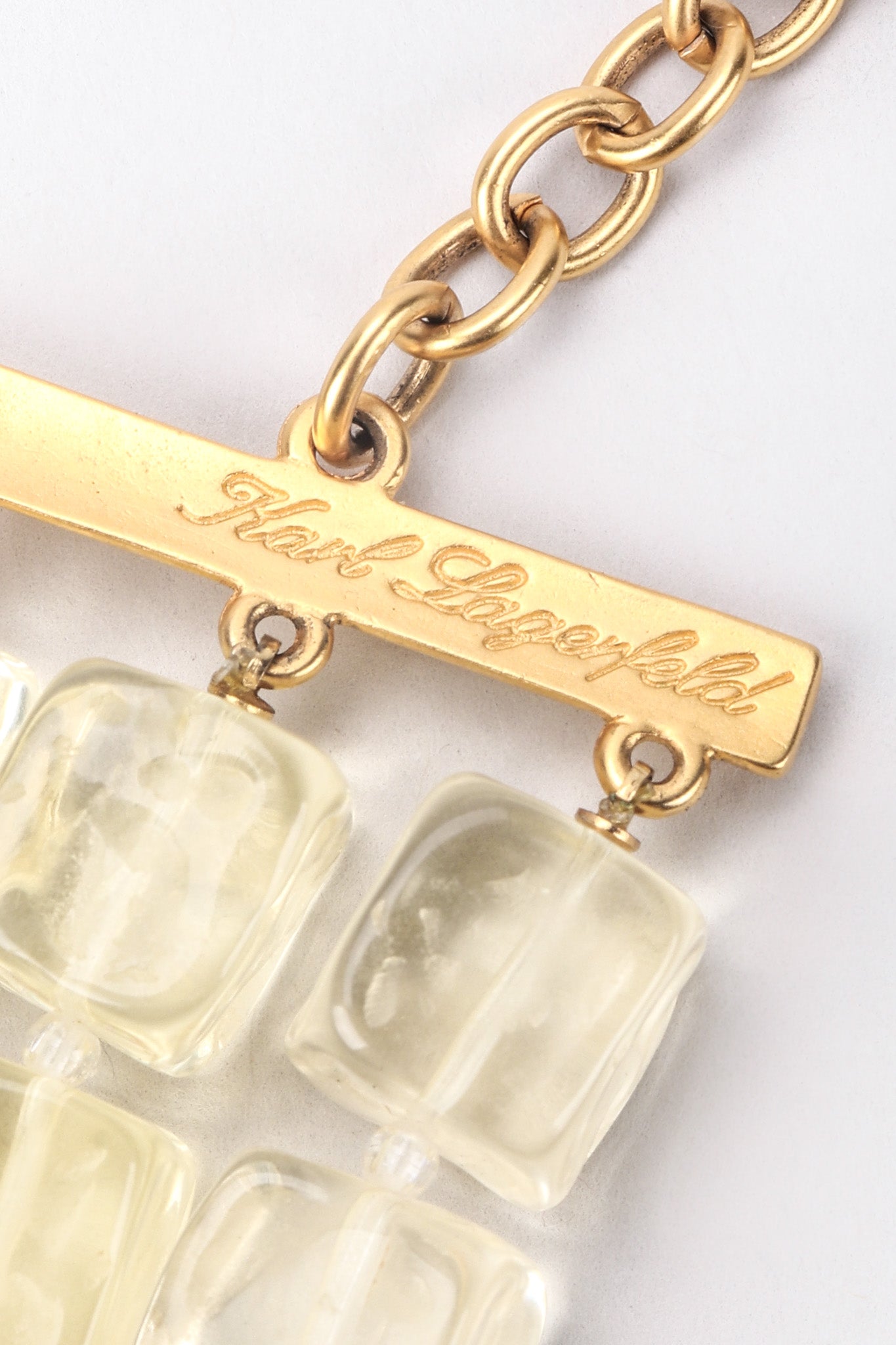 Recess Los Angeles Vintage Karl Lagerfeld Resin Frosted Cubes Chain Link Gold Collar Choker