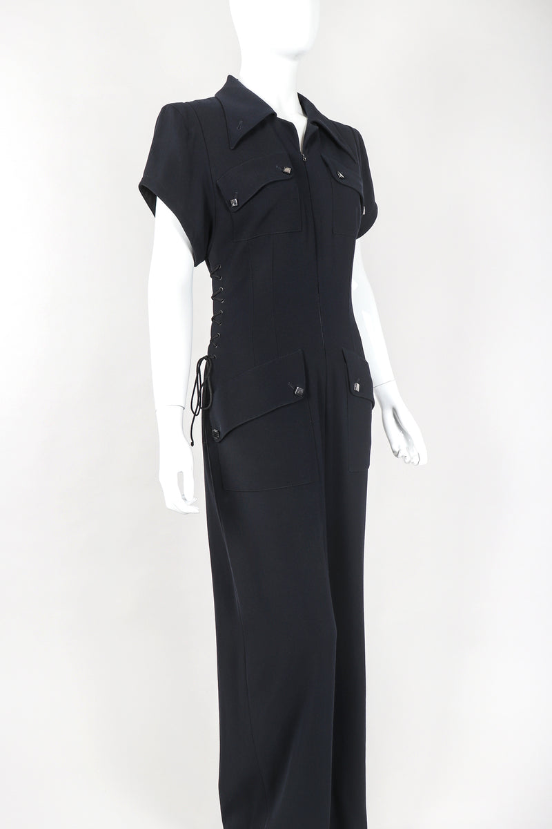 xRecess Designer Consignment Vintage Karl Lagerfeld Wool Patch Pocket Utility Jumpsuit Flightsuit Coverall Los Angeles Resale