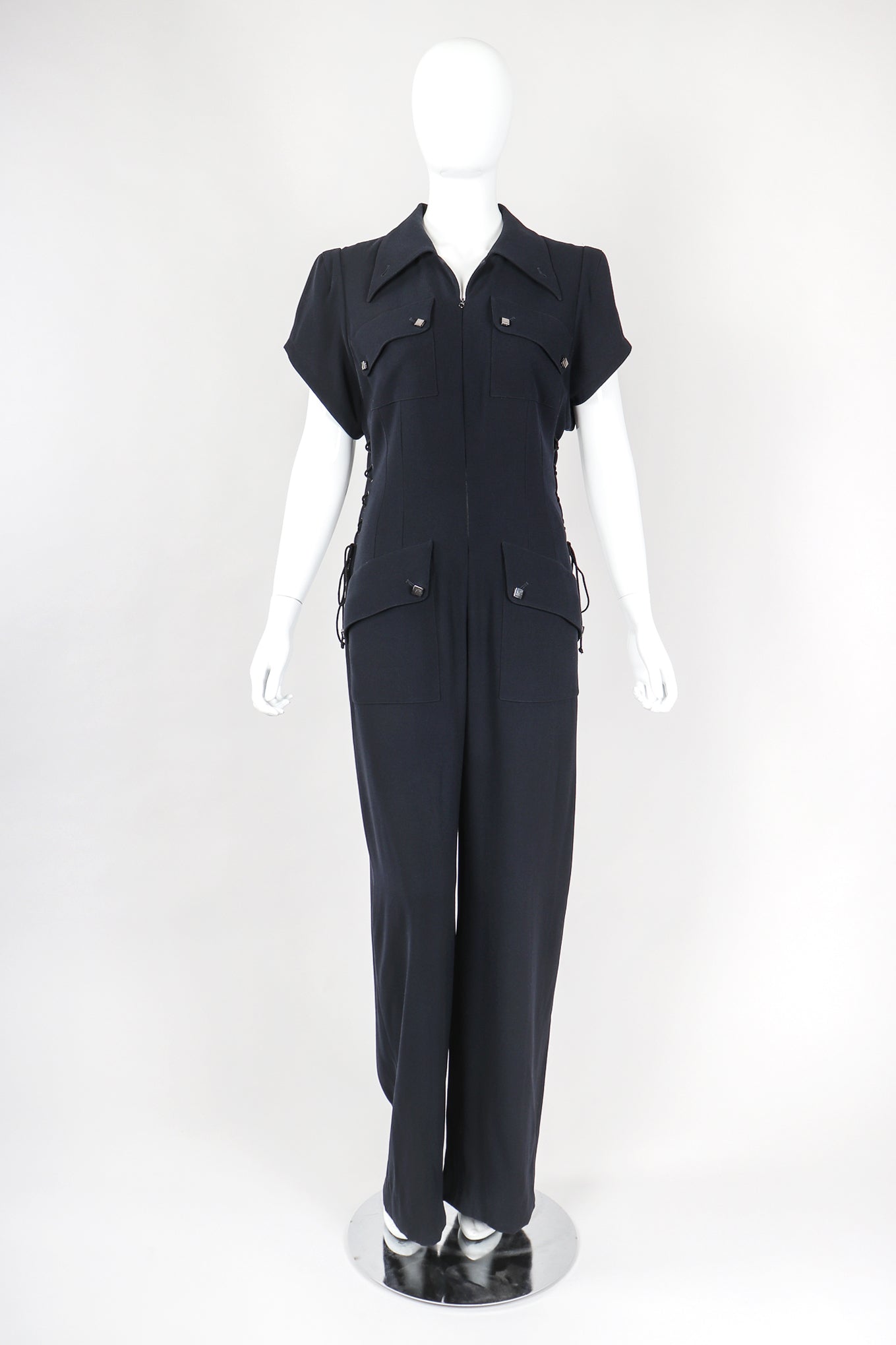 Recess Designer Consignment Vintage Karl Lagerfeld Wool Patch Pocket Utility Jumpsuit Flightsuit Coverall Los Angeles Resale