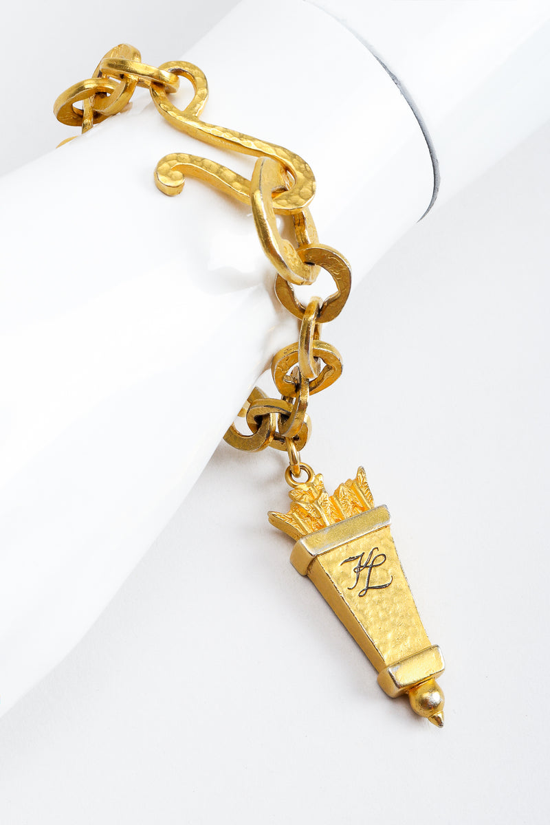 Vintage Karl Lagerfeld Gold Chain Link Arrow Charm Bracelet on Mannequin