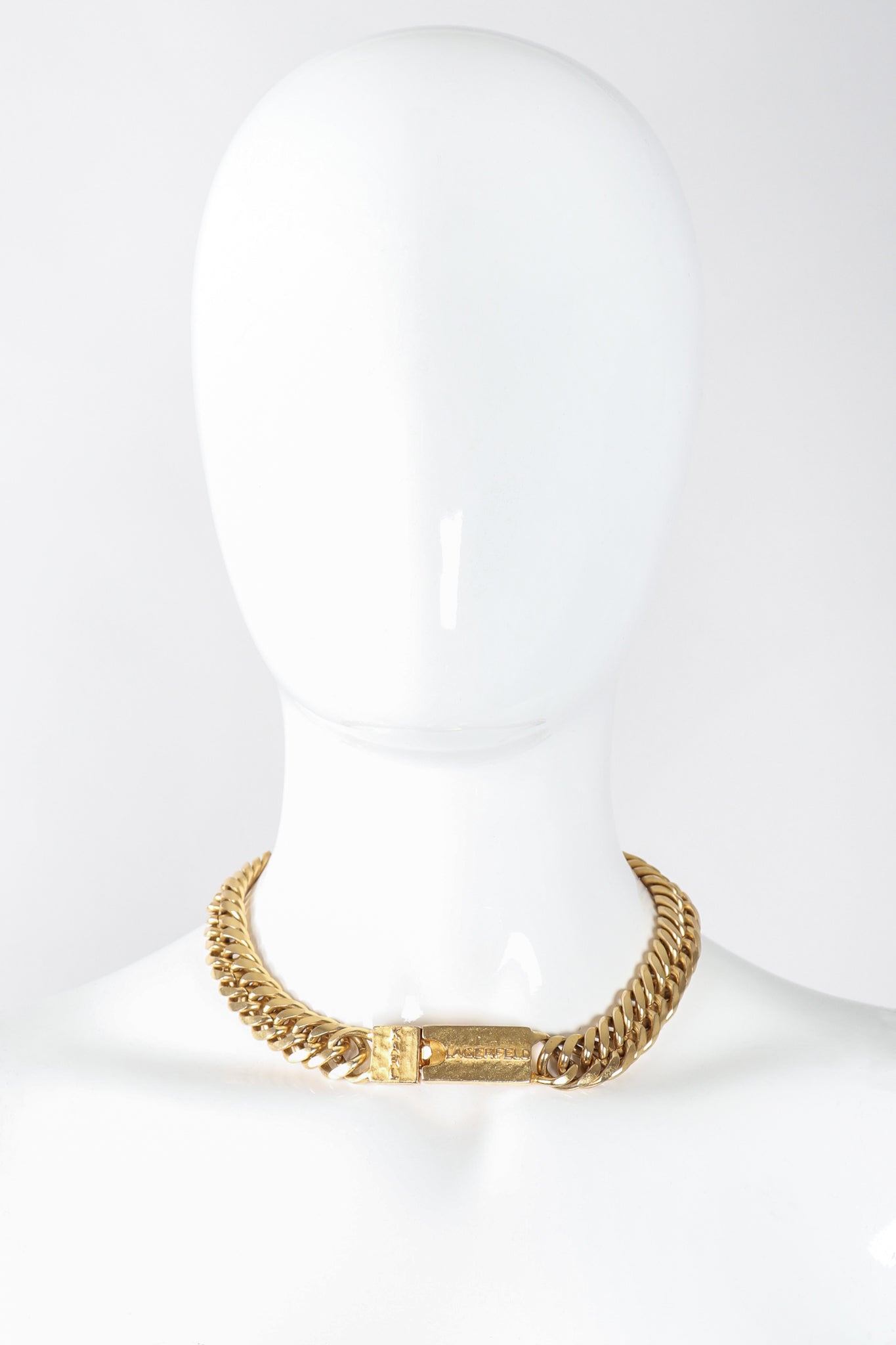 Recess Los Angeles Designer Consignment Vintage Karl Lagerfeld Chunky Thick Cuban Curb Chain Logo Choker Collar Necklace