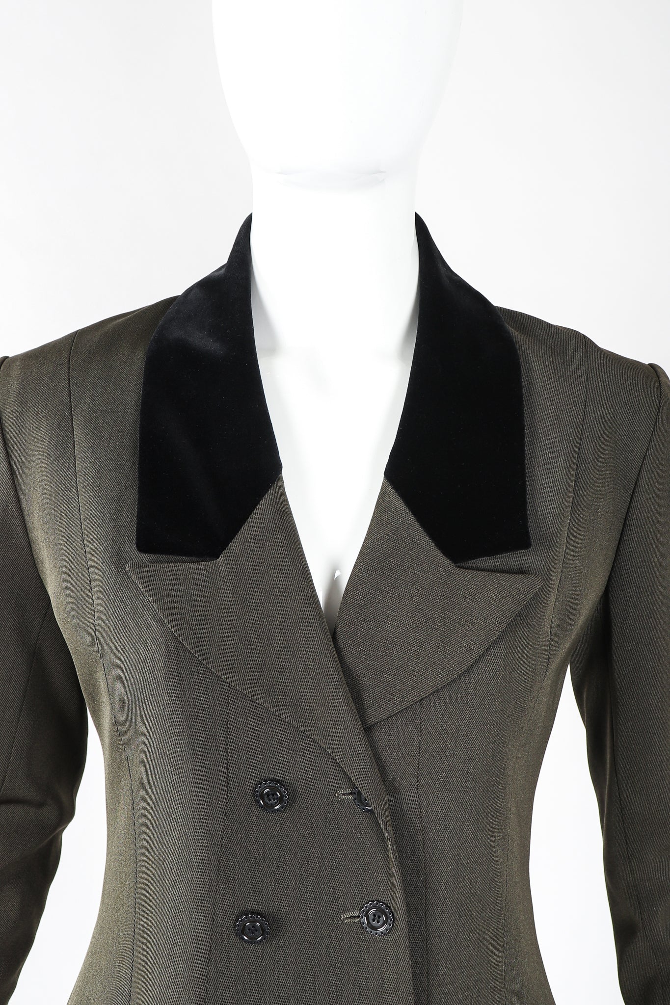 Recess Designer Consignment Vintage Karl Lagerfeld Velvet Tipped Long Reefer Coat Los Angeles Resale