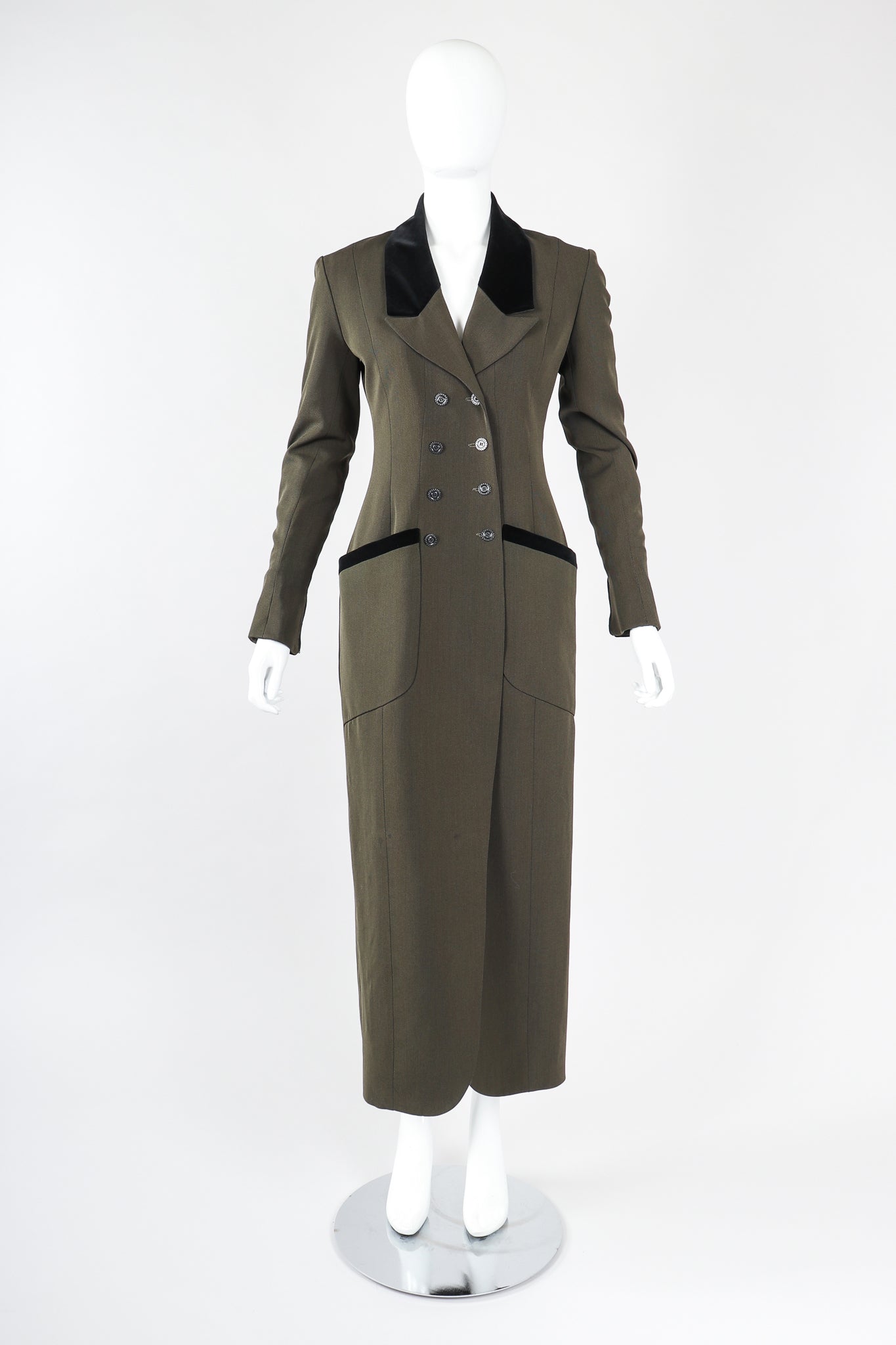 Recess Designer Consignment Vintage Karl Lagerfeld Velvet Tipped Long Reefer Coat Los Angeles Resale