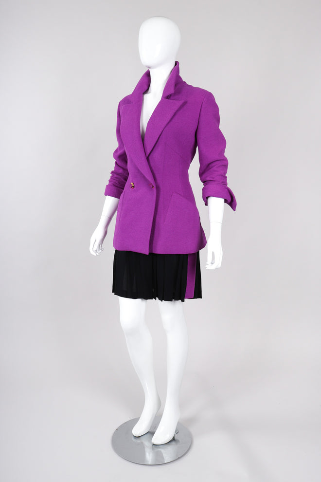 Recess Los Angeles Vintage Karl Lagerfeld Radiant Orchid Bouclé Jacket & Pleated Skirt Set