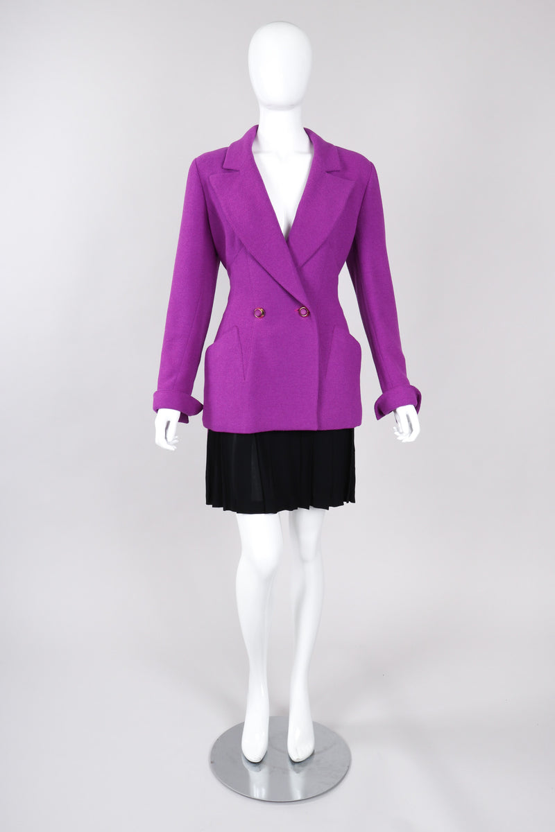 Recess Los Angeles Vintage Karl Lagerfeld Radiant Orchid Bouclé Jacket & Pleated Skirt Set