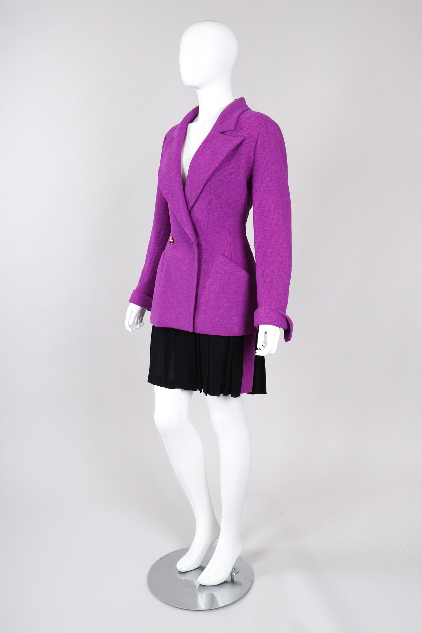 Recess Los Angeles Vintage Karl Lagerfeld Radiant Orchid Bouclé Jacket & Pleated Skirt Set