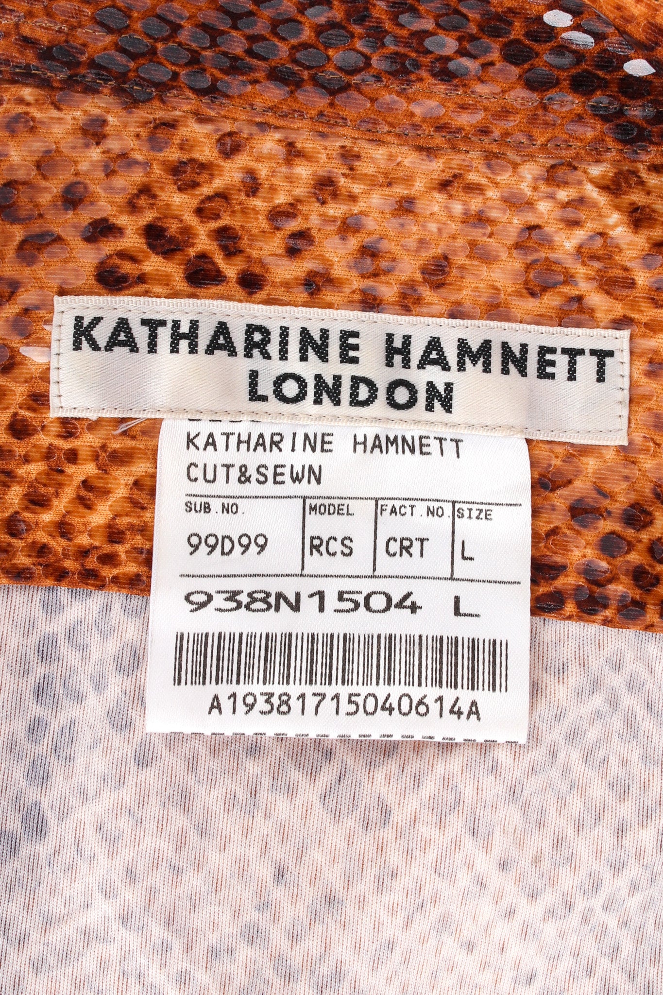Vintage Katharine Hamnett Python Snake Print Blouse tag @ Recess LA