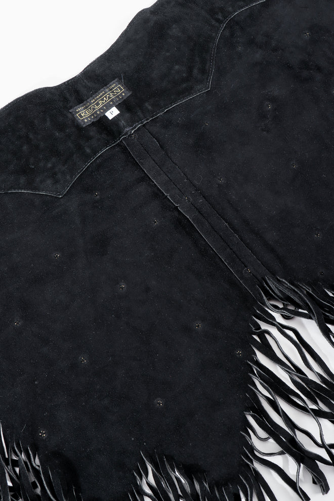 Vintage Katherine Baumann Black Studded Suede Fringe Belt inner