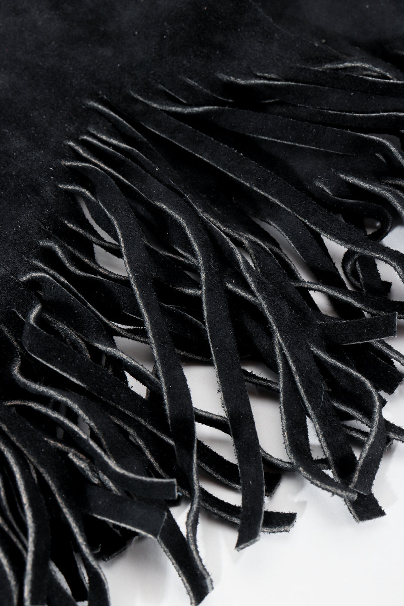 Vintage Katherine Baumann Black Studded Suede Fringe Belt fringe detail at Recess