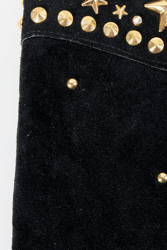 Vintage Katherine Baumann Black Studded Suede Fringe Belt suede detail at Recess