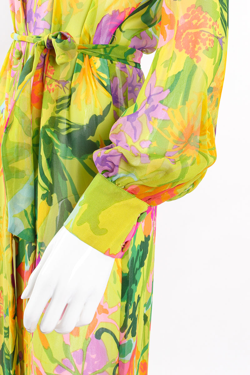 Vintage Ken Scott Tropical Chiffon Shirt Dress Duster on Mannequin sleeve at Recess LA
