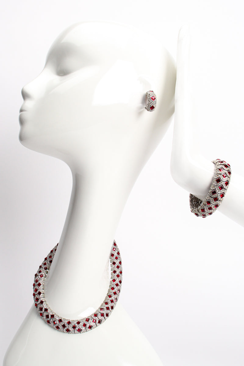 Vintage Kenneth Jay Lane Diamond Ruby Collar Bracelet & Earring Set on Mannequin at Recess Los Angeles
