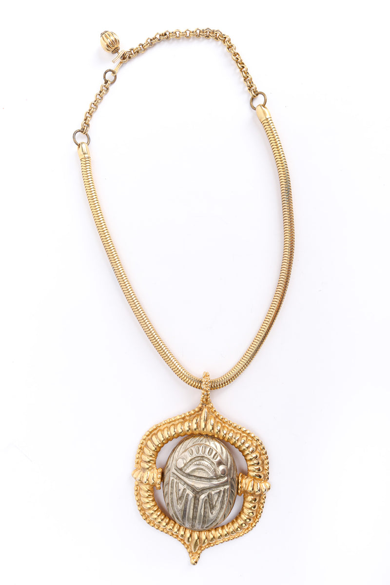 Vintage Kenneth Jay Lane Scarab Amulet Pendant Necklace clasped front @ Recess LA
