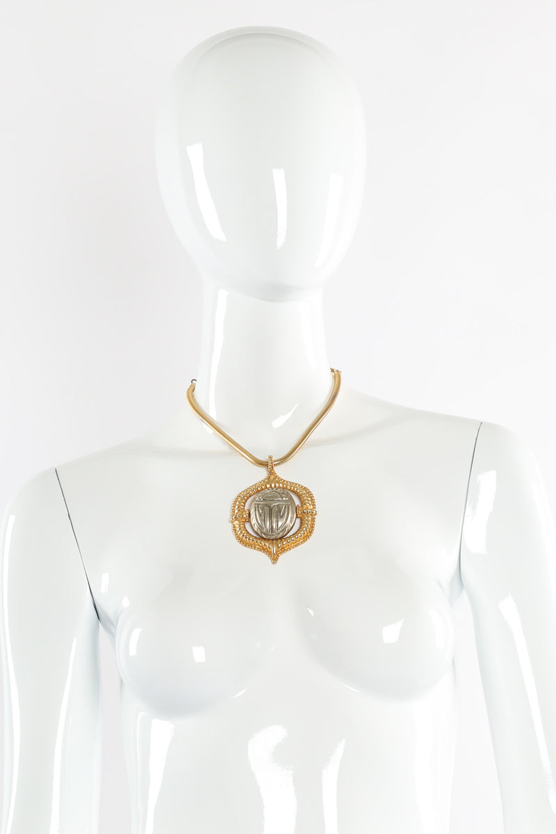 Vintage Kenneth Jay Lane Scarab Amulet Pendant Necklace on mannequin @ Recess LA