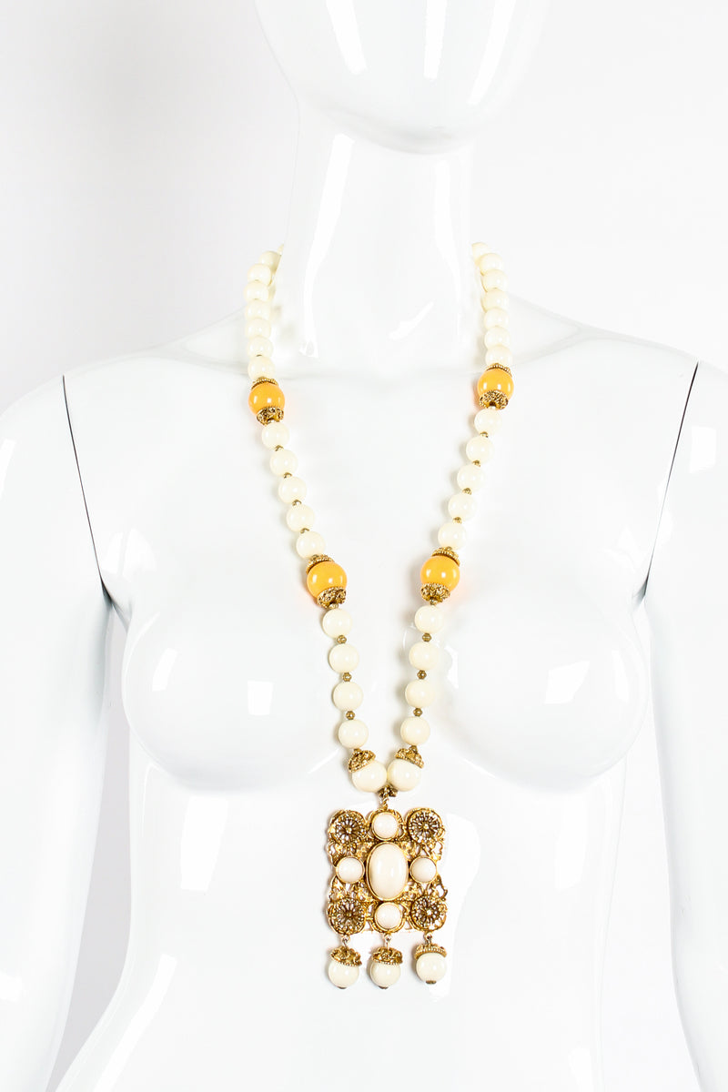 Vintage Kenneth Lane Filigree Bone Bead Layering Necklace on mannequin at Recess Los Angeles 