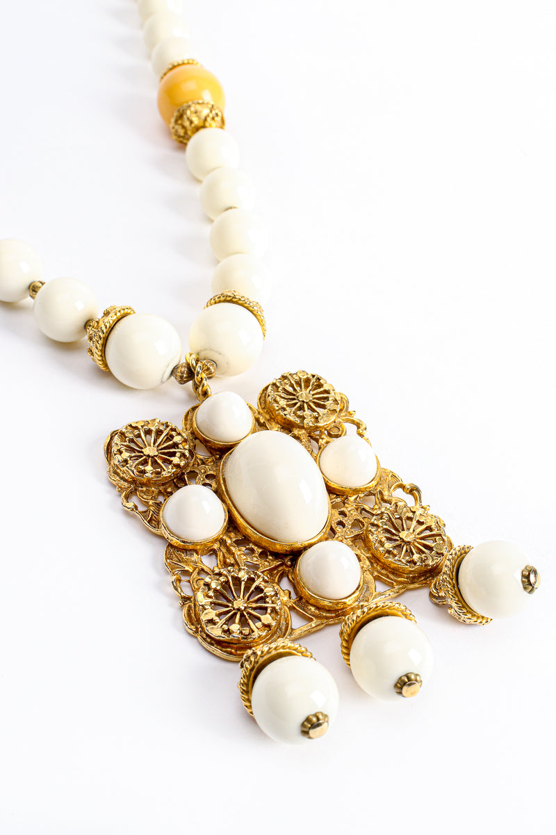 Vintage Kenneth Lane Filigree Bone Bead Layering Necklace pendant detail at Recess Los Angeles 