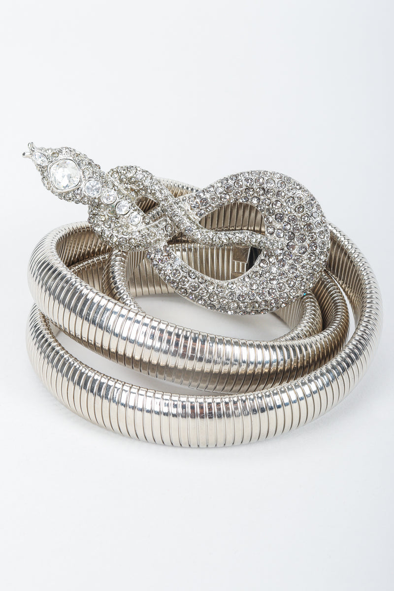 Vintage Kenneth Lane Silver Crystal Studded Snake Belt, coiled