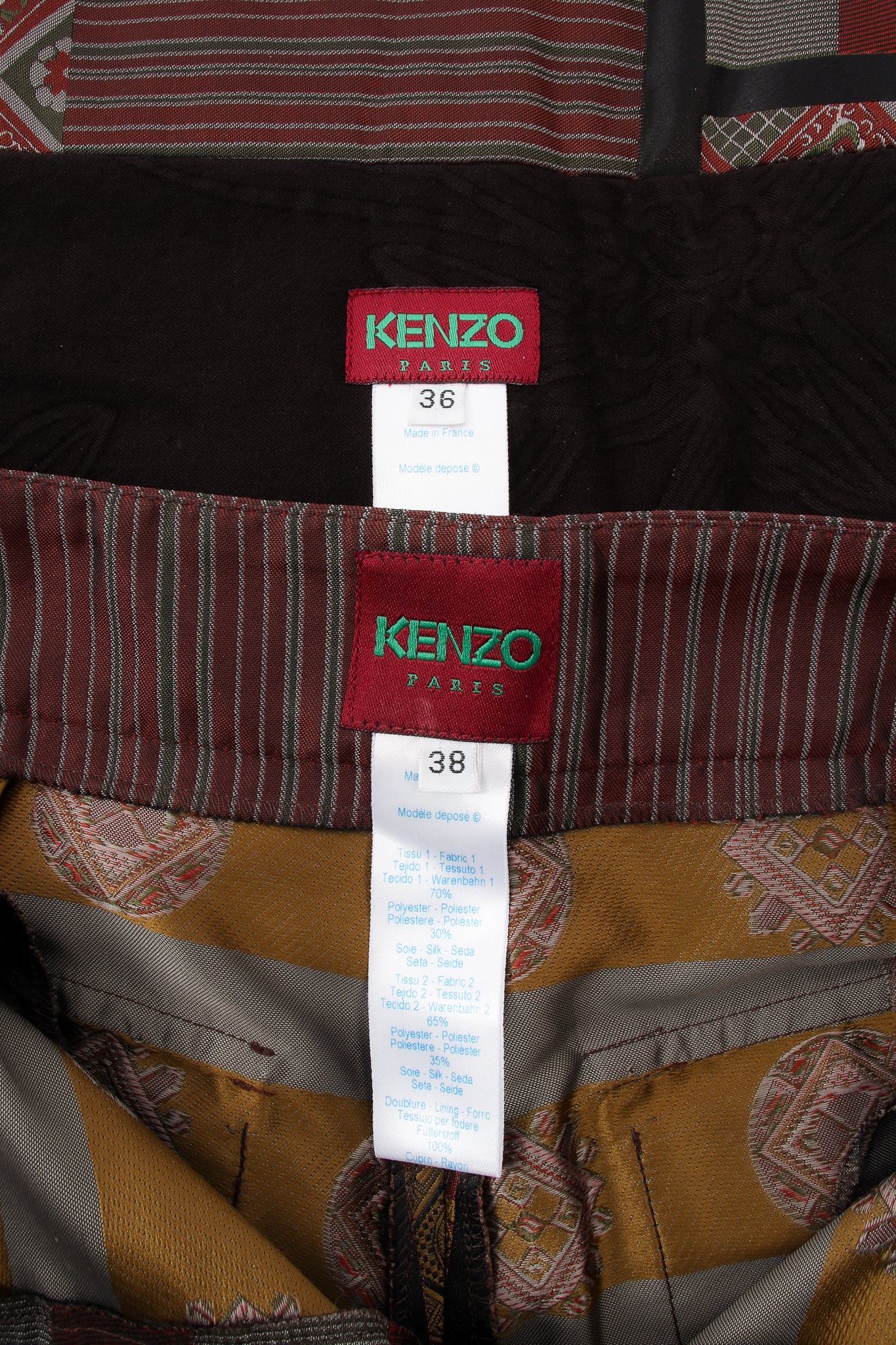 Vintage Kenzo Japanese Mon Shawl Top & Pant Set labels at Recess Los Angeles