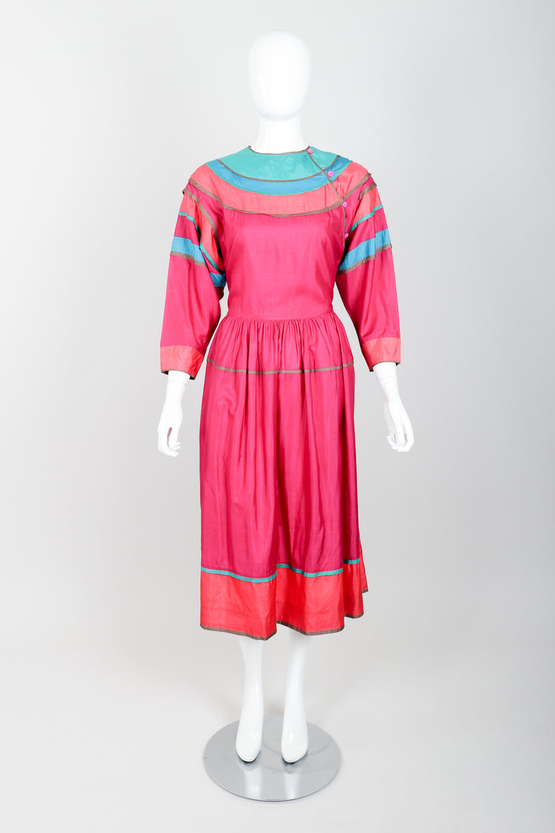 Vintage Kenzo Colorblock SIlk Peasant Dress on mannequin front at Recess Los Angeles
