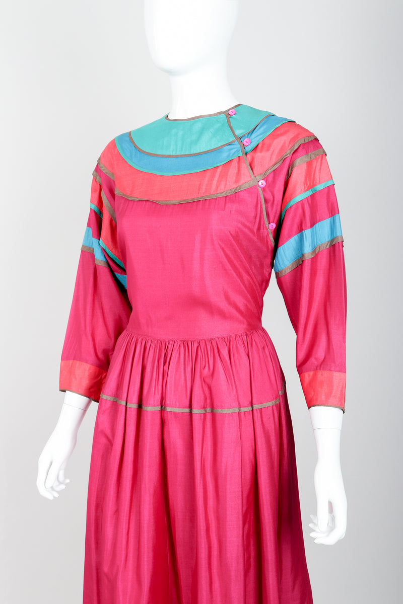 Vintage Kenzo Colorblock Silk Peasant Dress on mannequin front crop at Recess Los Angeles