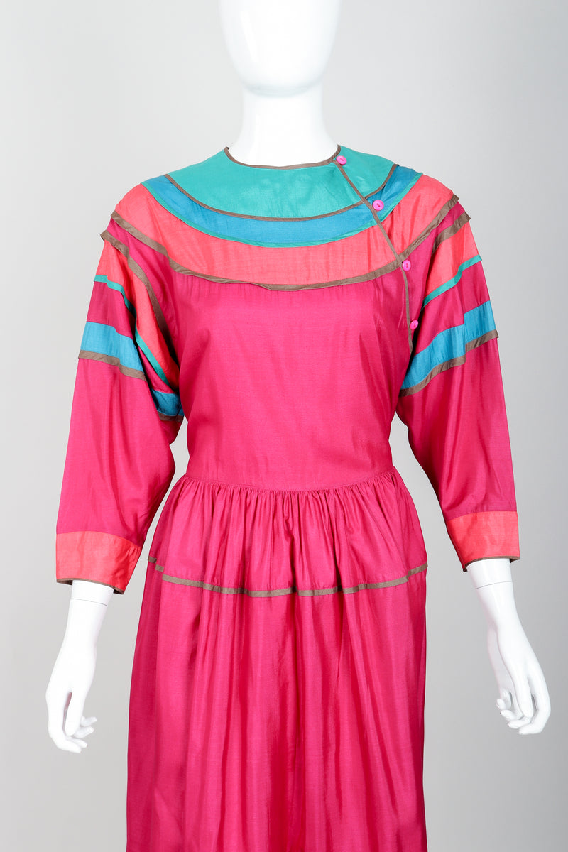 Vintage Kenzo Colorblock Silk Peasant Dress on mannequin front crop at Recess Los Angeles