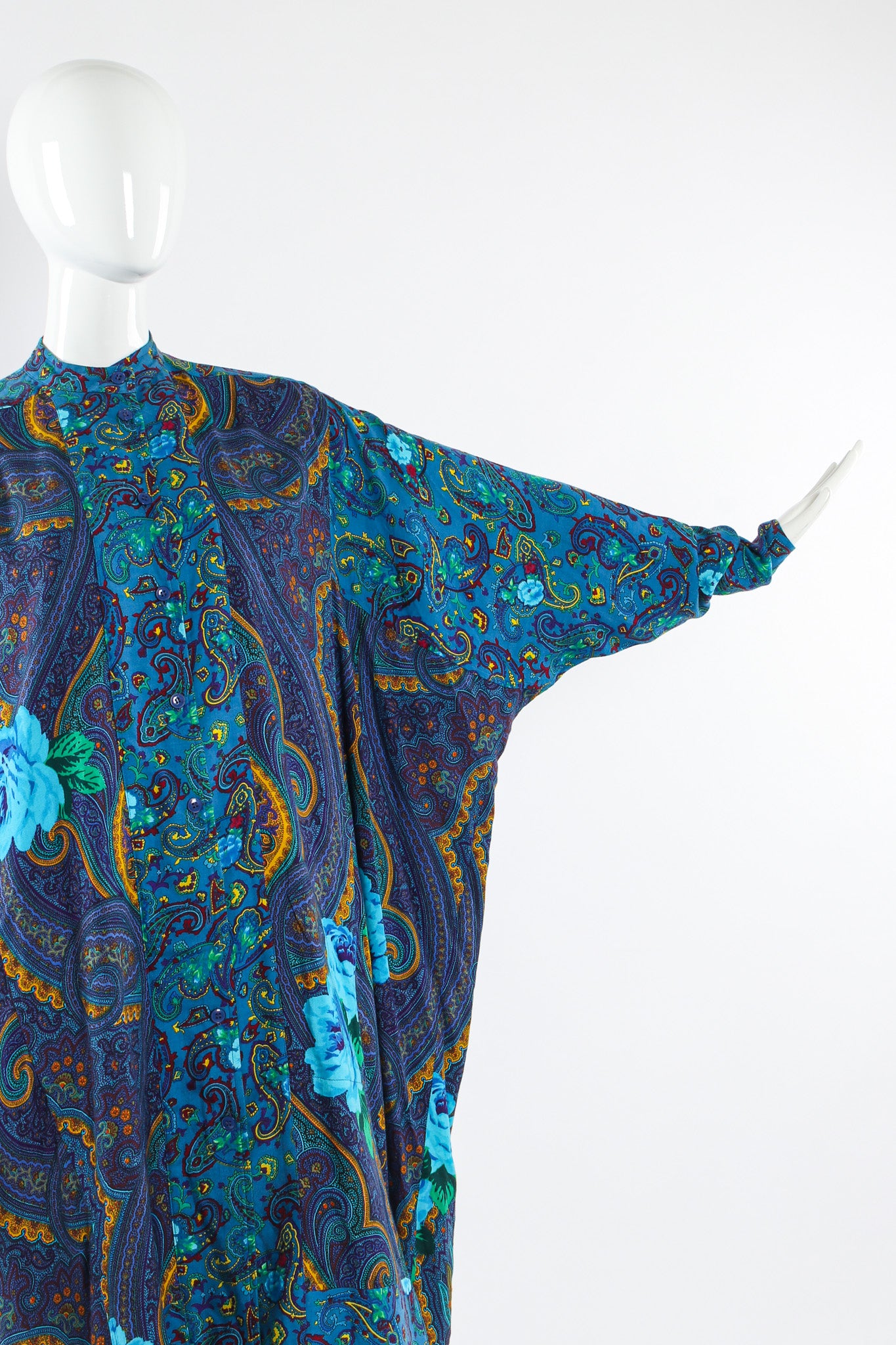 Vintage Kenzo Paisley Floral Tunic Shirt Dress mannequin sleeve close @ Recess LA