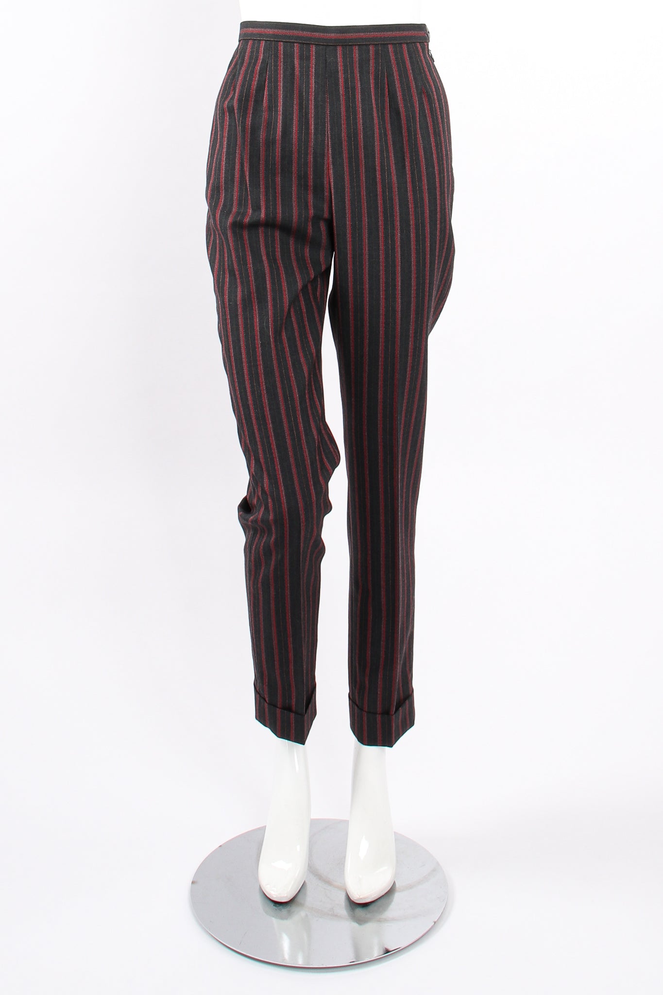 Vintage Kenzo Longline Pinstripe Jacket & Pant Suit on Mannequin pant front at Recess Los Angeles