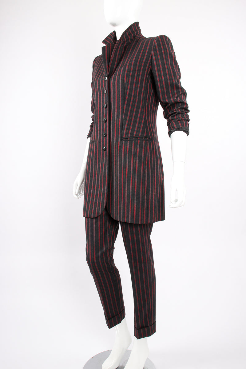 Vintage Kenzo Longline Pinstripe Jacket & Pant Suit on Mannequin angle at Recess Los Angeles