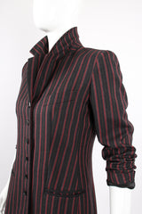 Vintage Kenzo Longline Pinstripe Jacket & Pant Suit on Mannequin pop collar at Recess Los Angeles