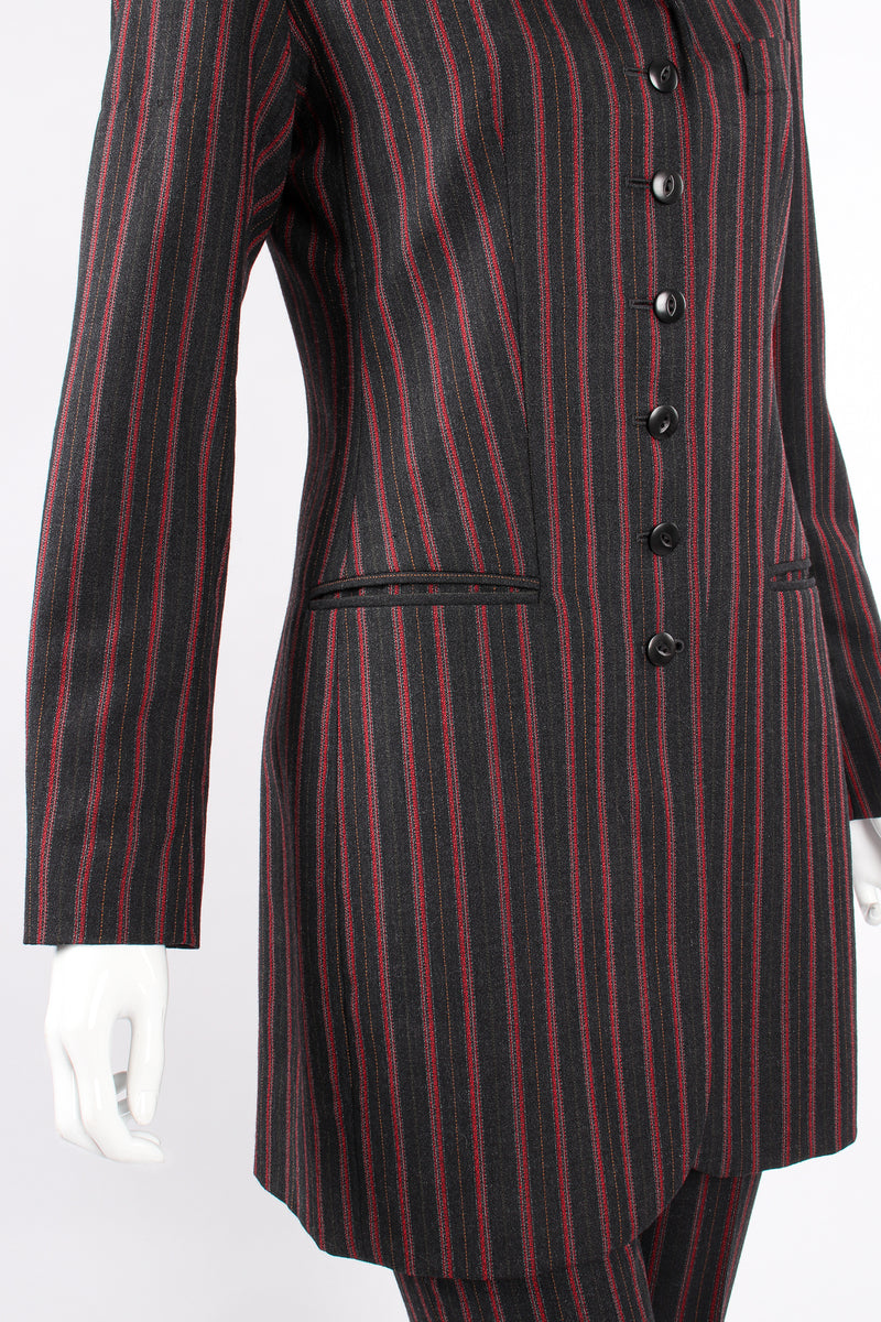 Vintage Kenzo Longline Pinstripe Jacket & Pant Suit on Mannequin pockets at Recess Los Angeles