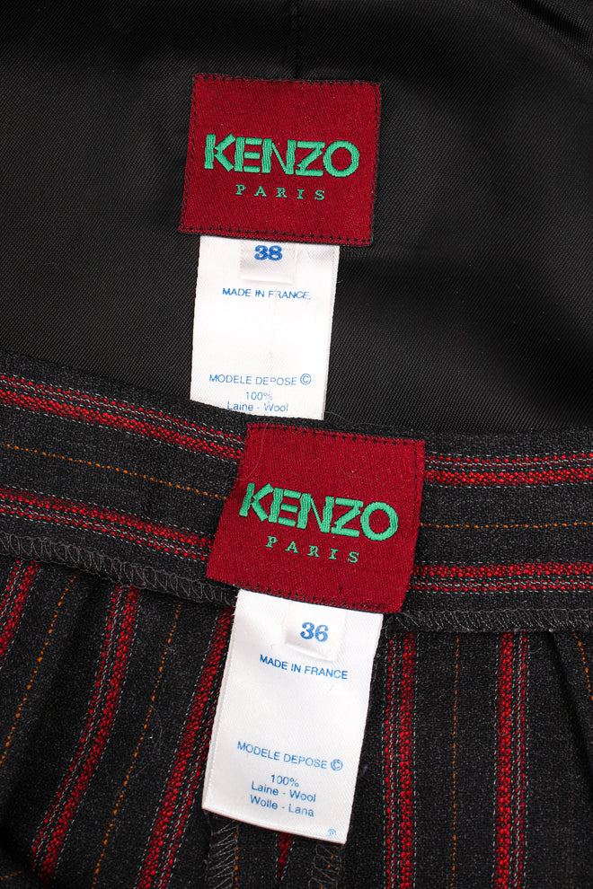 Vintage Kenzo Longline Pinstripe Jacket & Pant Suit labels at Recess Los Angeles