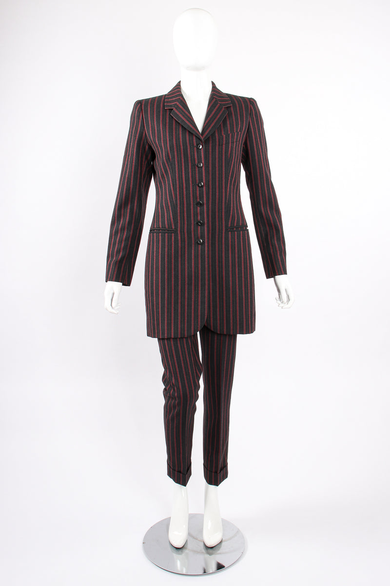 Vintage Kenzo Longline Pinstripe Jacket & Pant Suit on Mannequin front at Recess Los Angeles