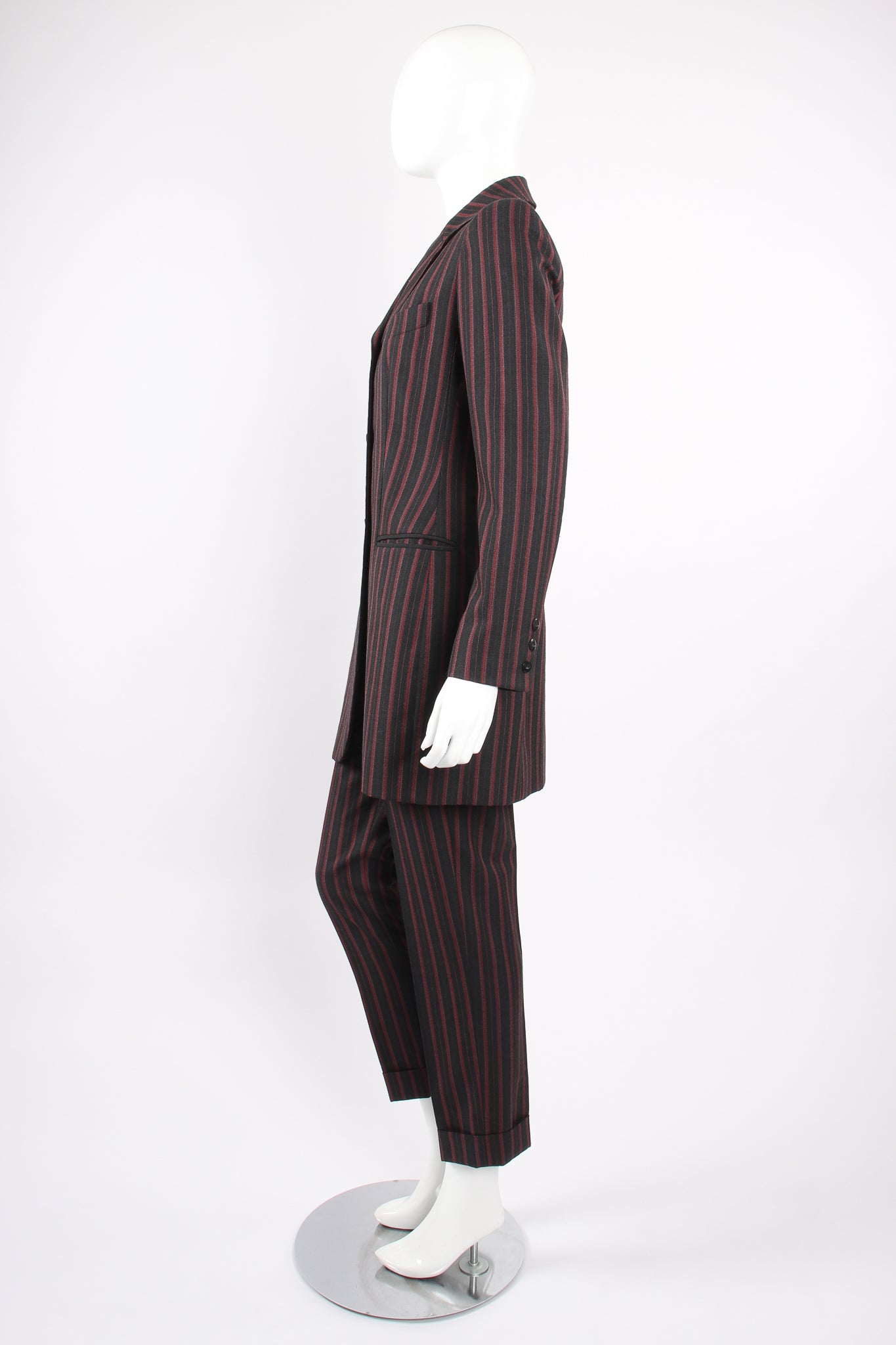 Vintage Kenzo Longline Pinstripe Jacket & Pant Suit on Mannequin side at Recess Los Angeles
