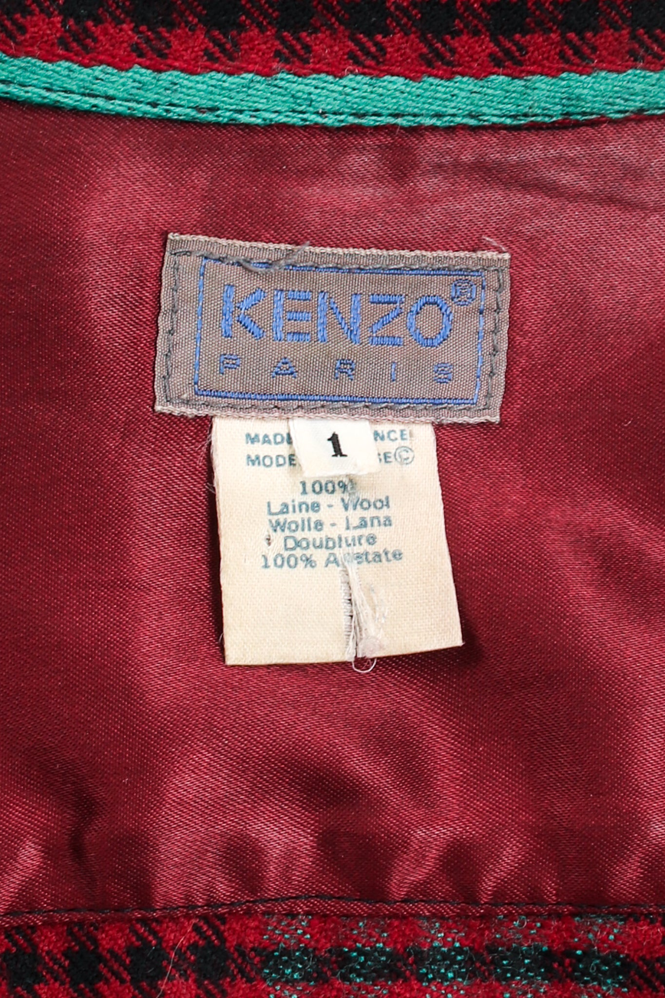 Vintage Kenzo Oversized Striped Plaid label at Recess Los Angeles