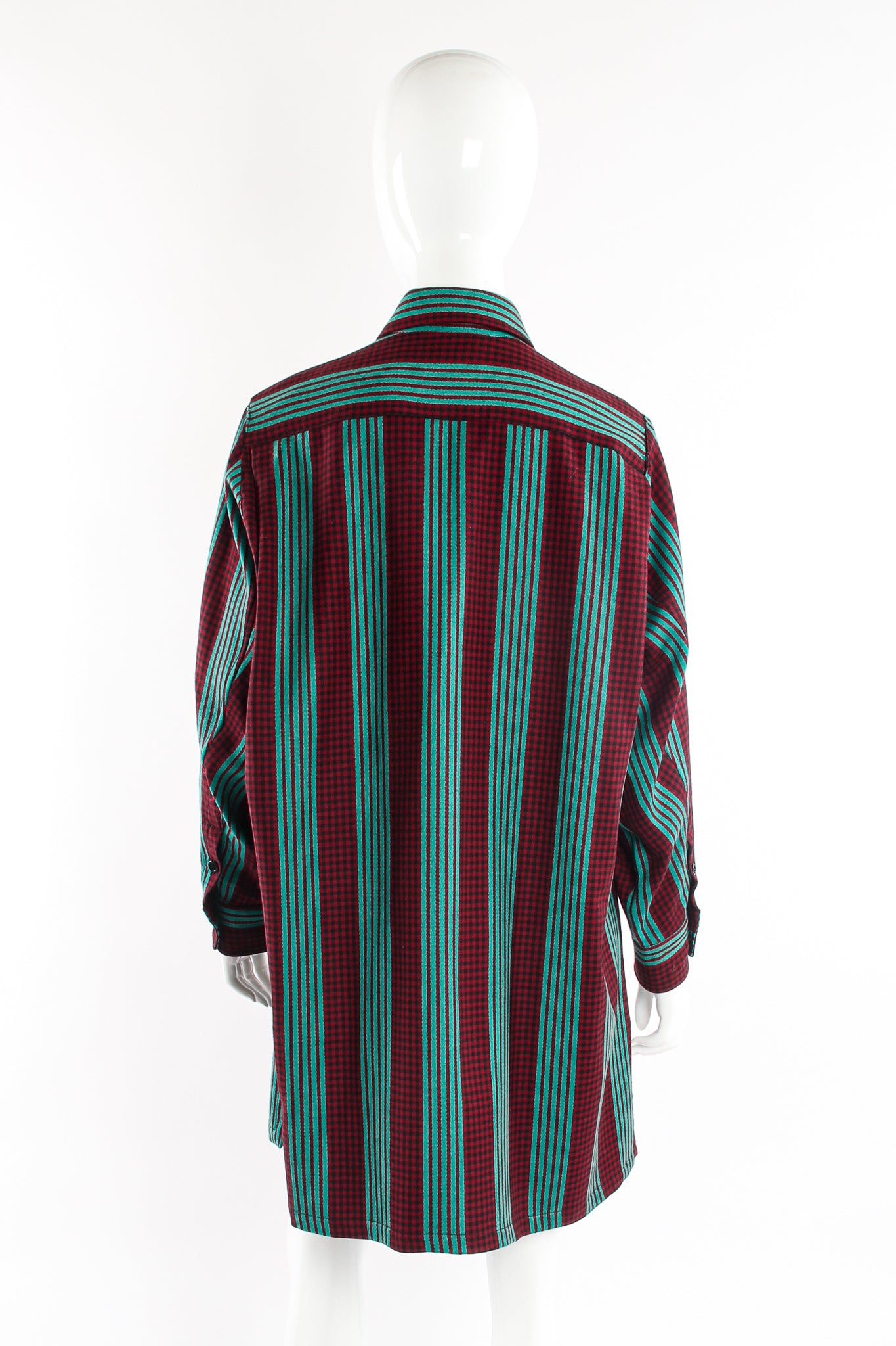 Vintage Kenzo Oversized Striped Plaid Shirt on mannequin at Recess Los Angeles (back)