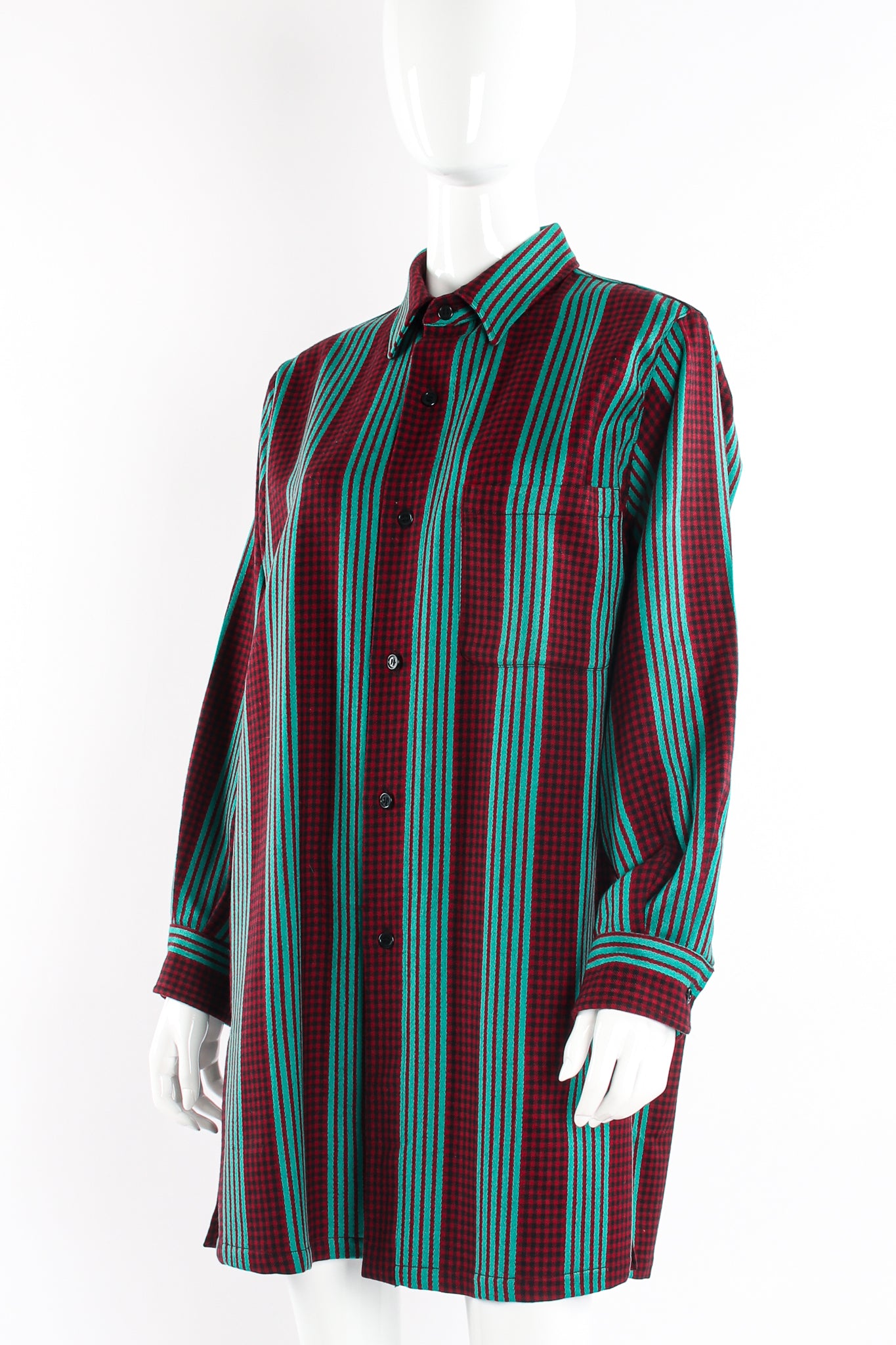 Vintage Kenzo Oversized Striped Plaid Shirt on mannequin at Recess Los Angeles (front crop)