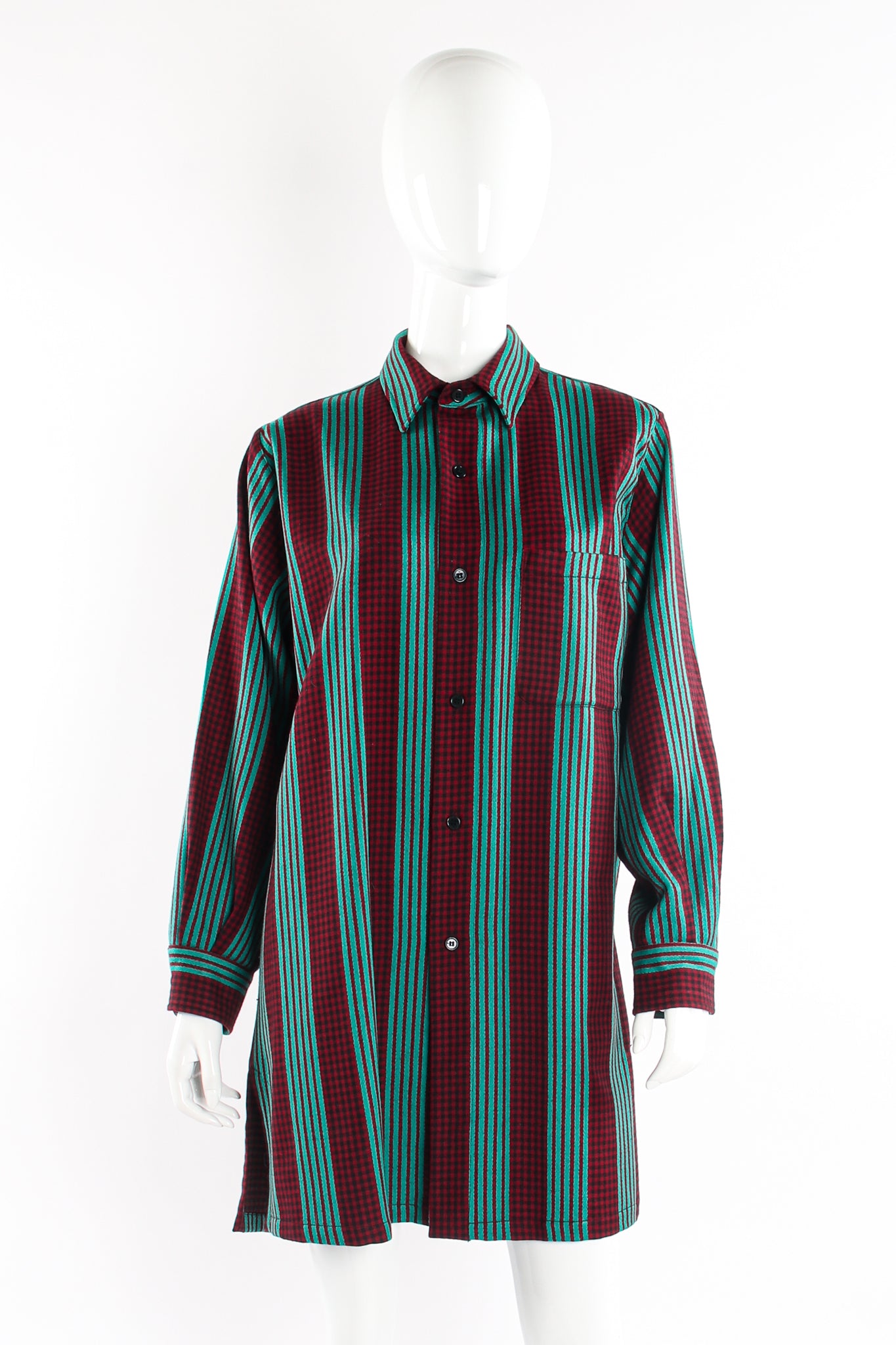 Vintage Kenzo Oversized Striped Plaid Shirt on mannequin at Recess Los Angeles (front)
