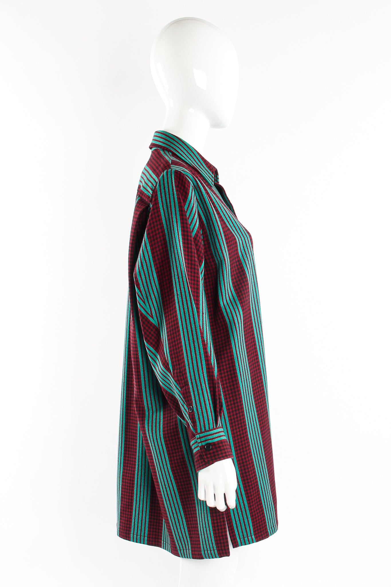 Vintage Kenzo Oversized Striped Plaid Shirt on mannequin at Recess Los Angeles (side)
